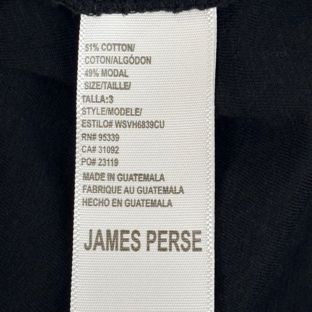 Standard James Perse T Shirt Dress Black Midi Roll Sleeve Side Slit Lined Sz 3/L - Picture 9 of 10